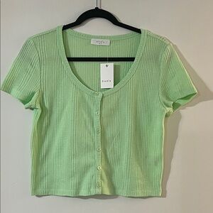 Elodie Mint Green Ribbed Button-Down Top